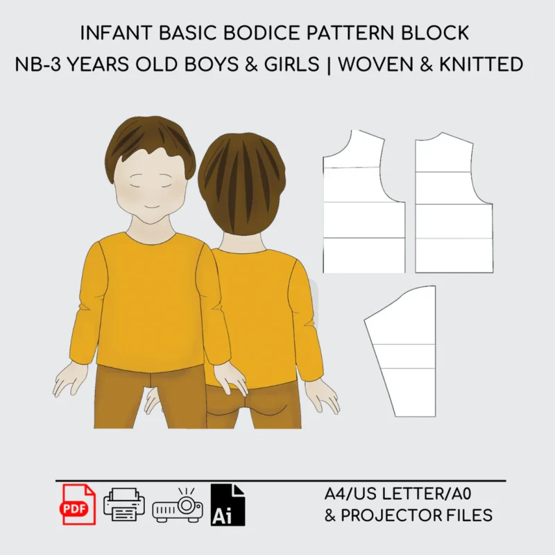Newborn Basic Bodice Pattern Block | Woven & Knitted Fabrics | 0-3M