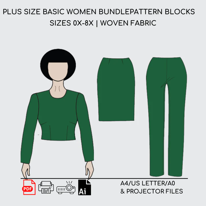 Plus Size Sewing Pattern Block Set | Bodice, Sleeves, Skirt & Pants