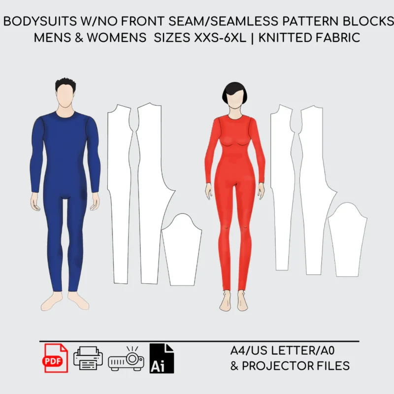 No-Front-Seam Catsuit Pattern Block for Men & Women | XXS-6XL