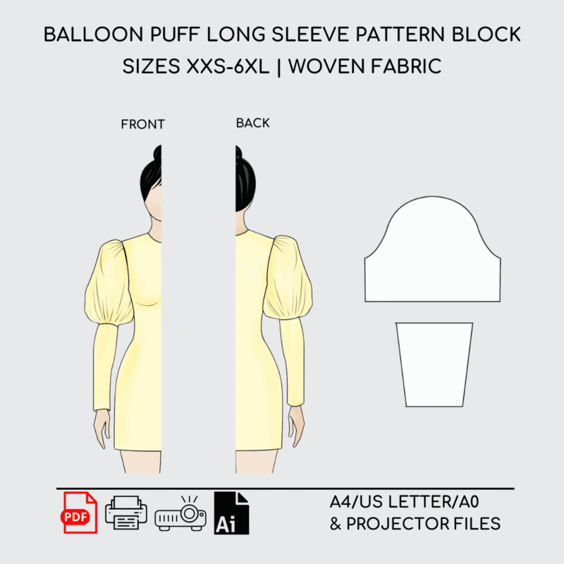 Balloon Puffy Long Sleeve | Sewing Pattern Block | XXS-6XL