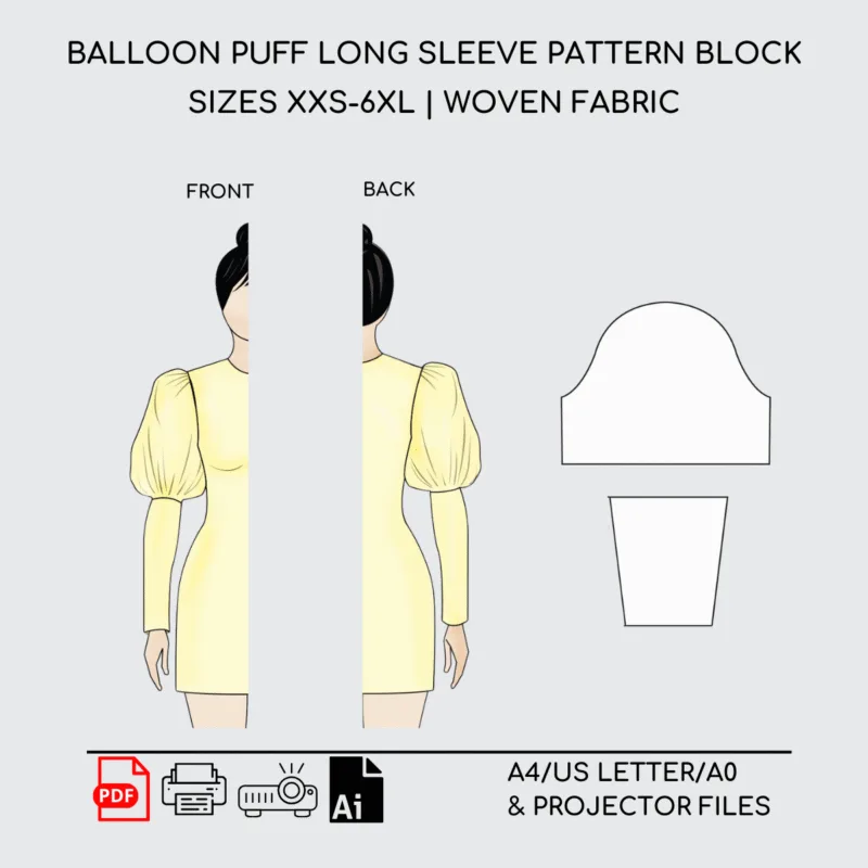 Balloon Puffy Long Sleeve | Sewing Pattern Block | XXS-6XL