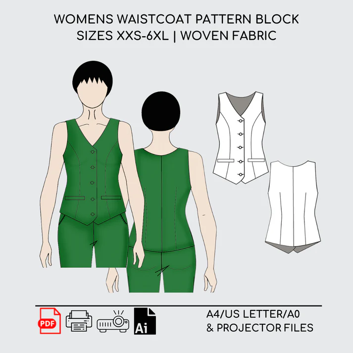 Women's Waistcoat Sewing Pattern Block - Woven Fabrics