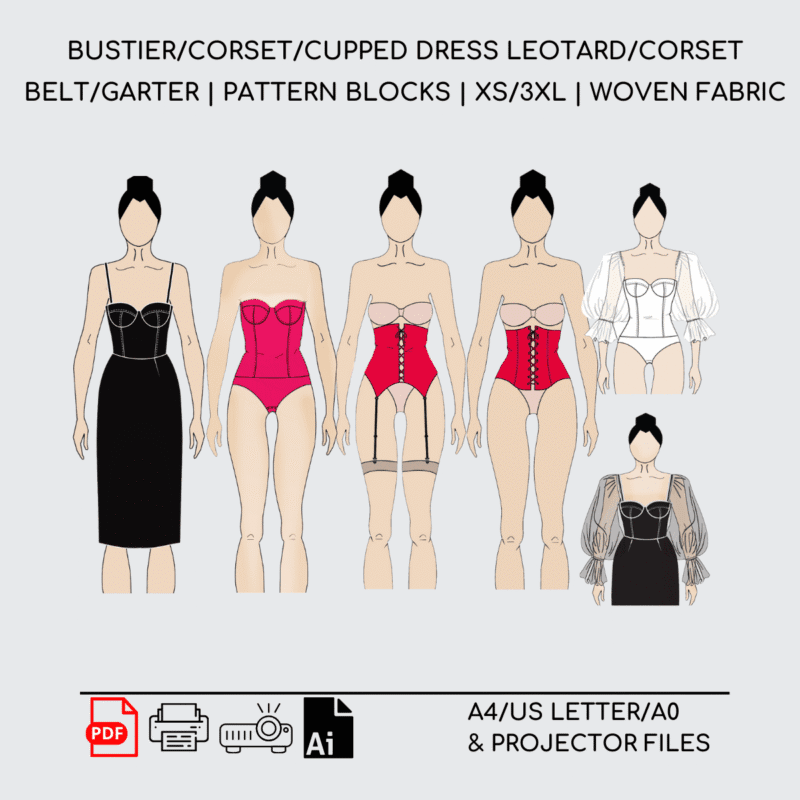 5 Corset Bodice Sewing Patterns Blocks | Woven | BUNDLE | XS-3XL