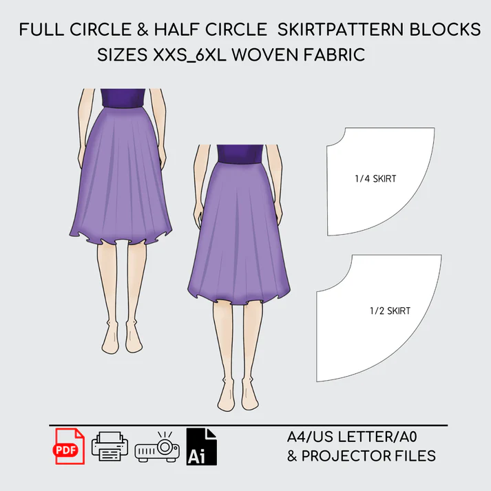 Skirt Pattern Full & Half Circle Block | XXS-6XL | Woven Garments