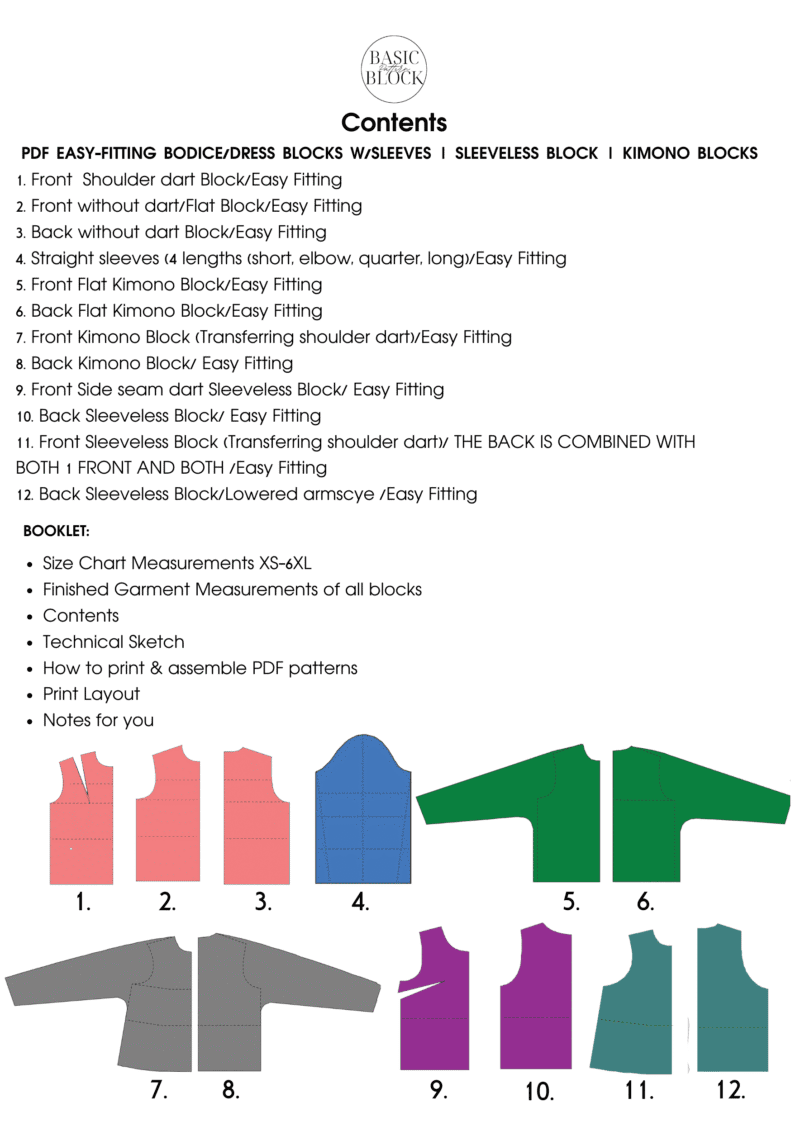 10 Easy Fit Bodice Variations | Sewing Pattern Block BUNDLE | Woven | XS - 6XL - Basic Pattern Block
