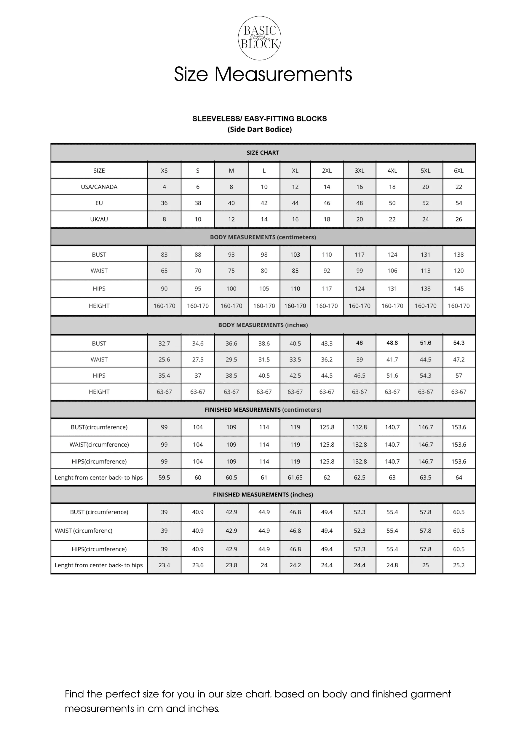 10 Easy Fit Bodice Variations | Sewing Pattern Block BUNDLE | Woven | XS - 6XL - Basic Pattern Block