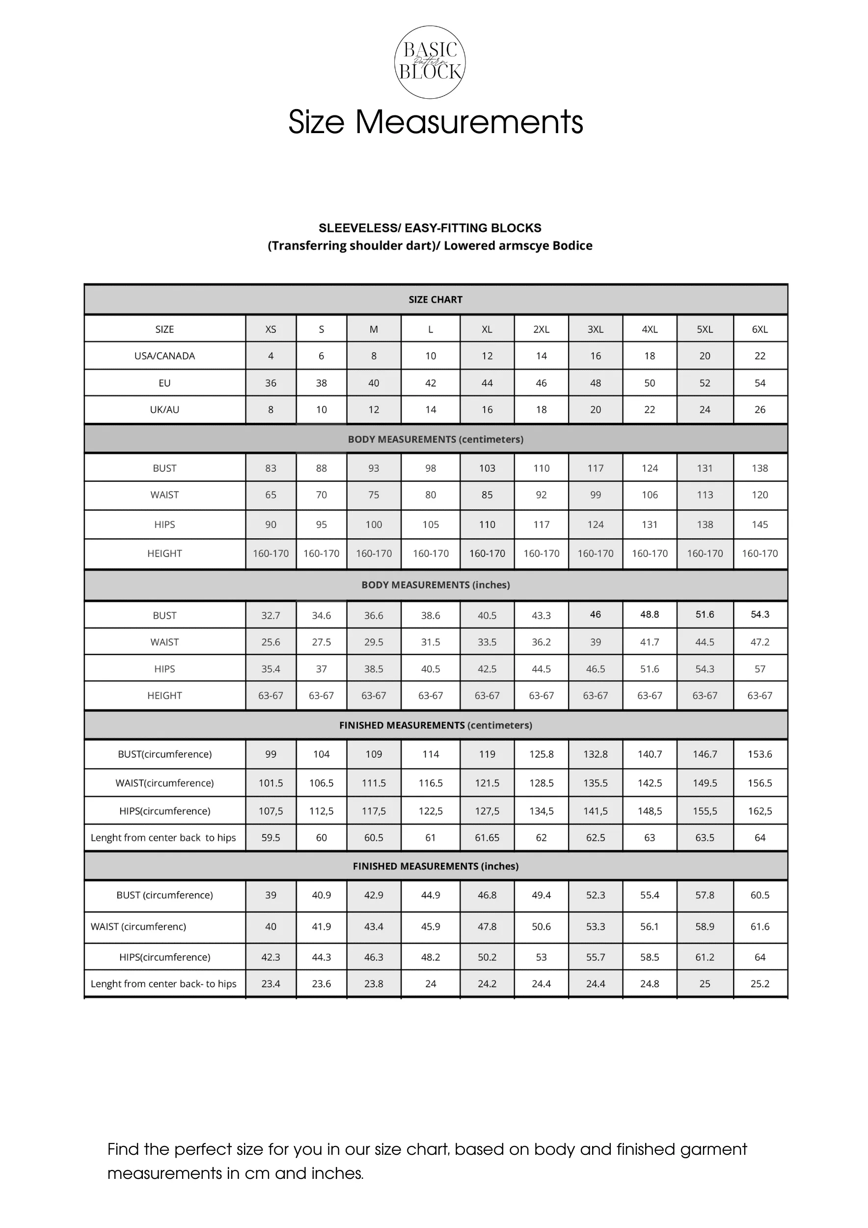 10 Easy Fit Bodice Variations | Sewing Pattern Block BUNDLE | Woven | XS - 6XL - Basic Pattern Block