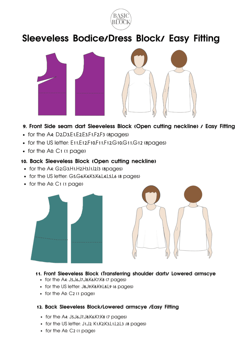 10 Easy Fit Bodice Variations | Sewing Pattern Block BUNDLE | Woven | XS - 6XL - Basic Pattern Block