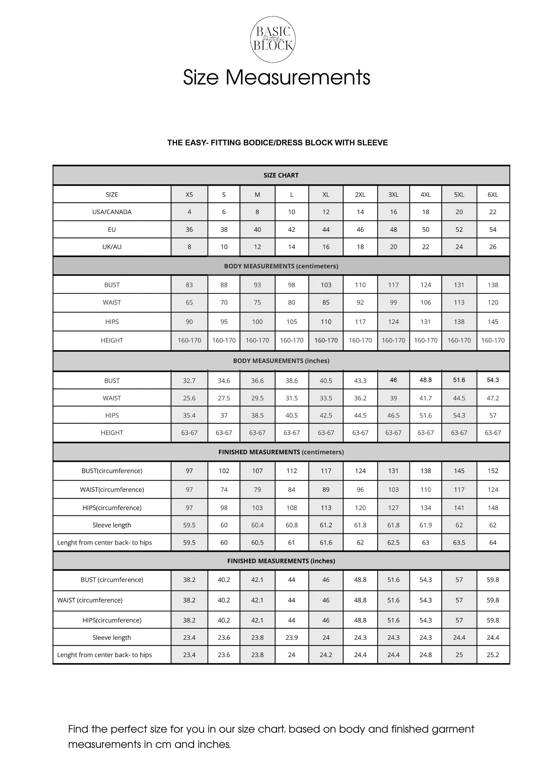 10 Easy Fit Bodice Variations | Sewing Pattern Block BUNDLE | Woven | XS - 6XL - Basic Pattern Block