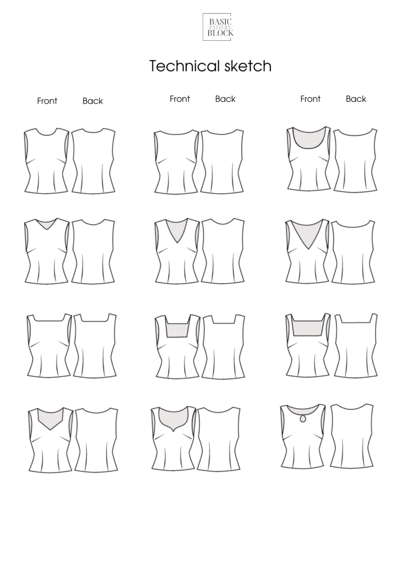 12 Neckline Cut Bundle Sewing Pattern Block | Woven | XXS-6XL - Image 6