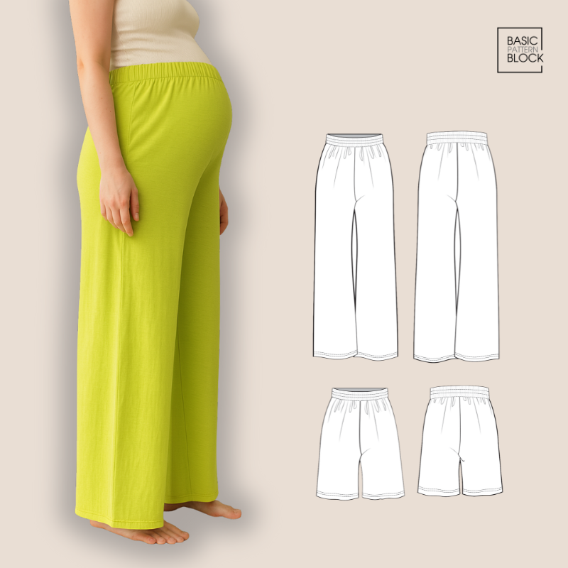 Maternity Pants PDF Pattern | Wide-Leg & Shorts | Elastic Waist | XS-6XL