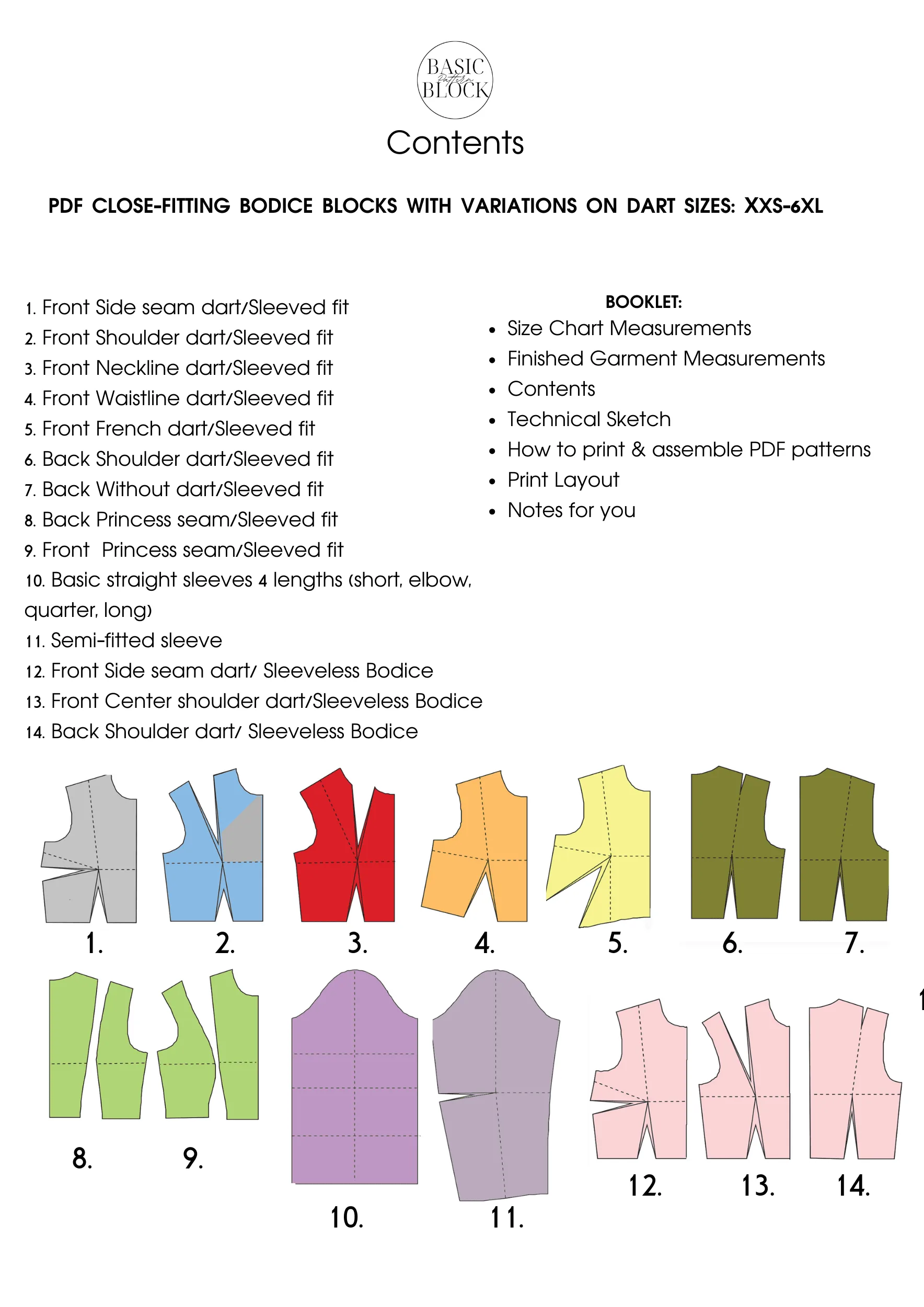 14 Basic Bodice Torso Block | Sewing Pattern Block BUNDLE | XS - 6XL - Basic Pattern Block