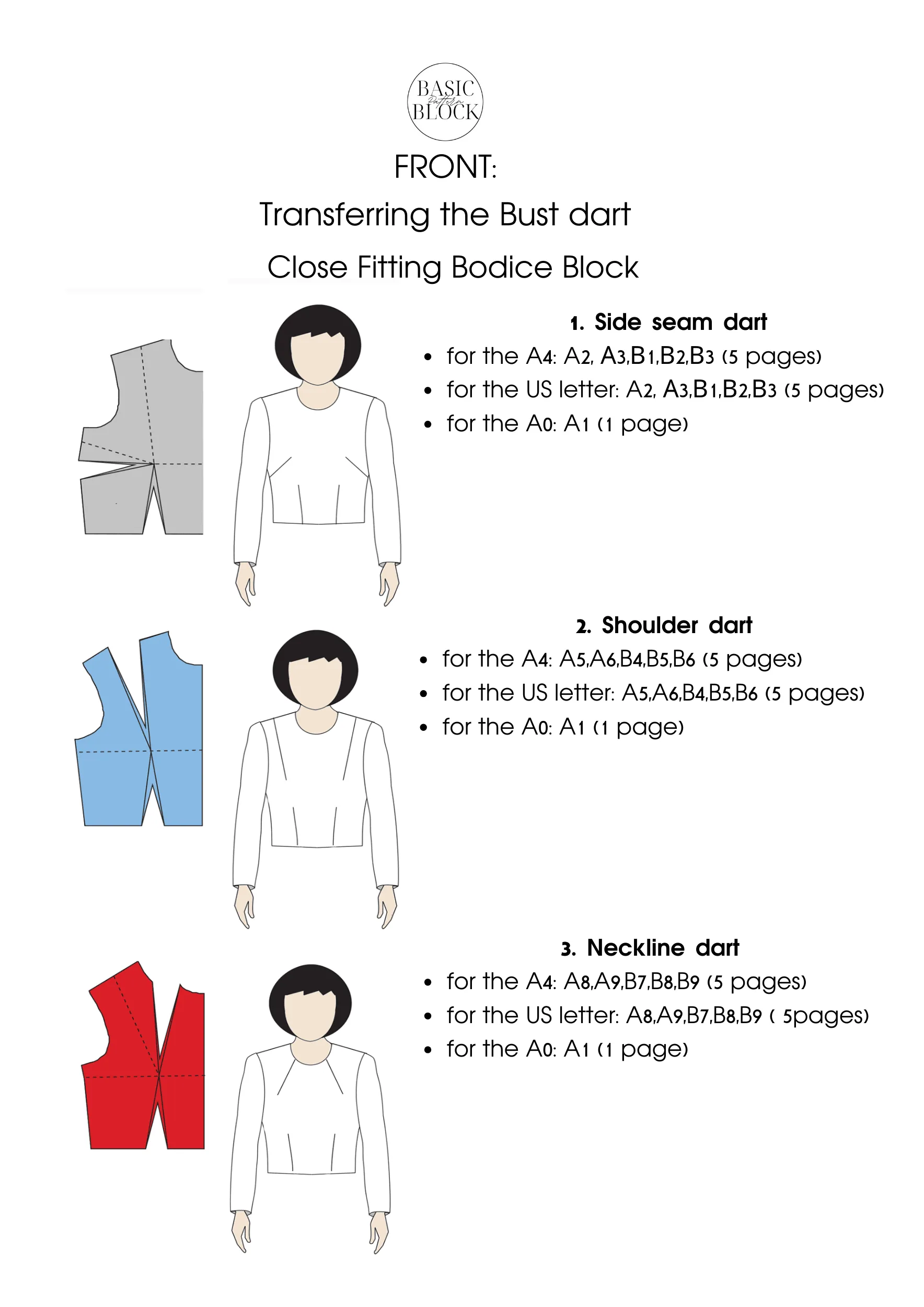 14 Basic Bodice Torso Block | Sewing Pattern Block BUNDLE | XS - 6XL - Basic Pattern Block