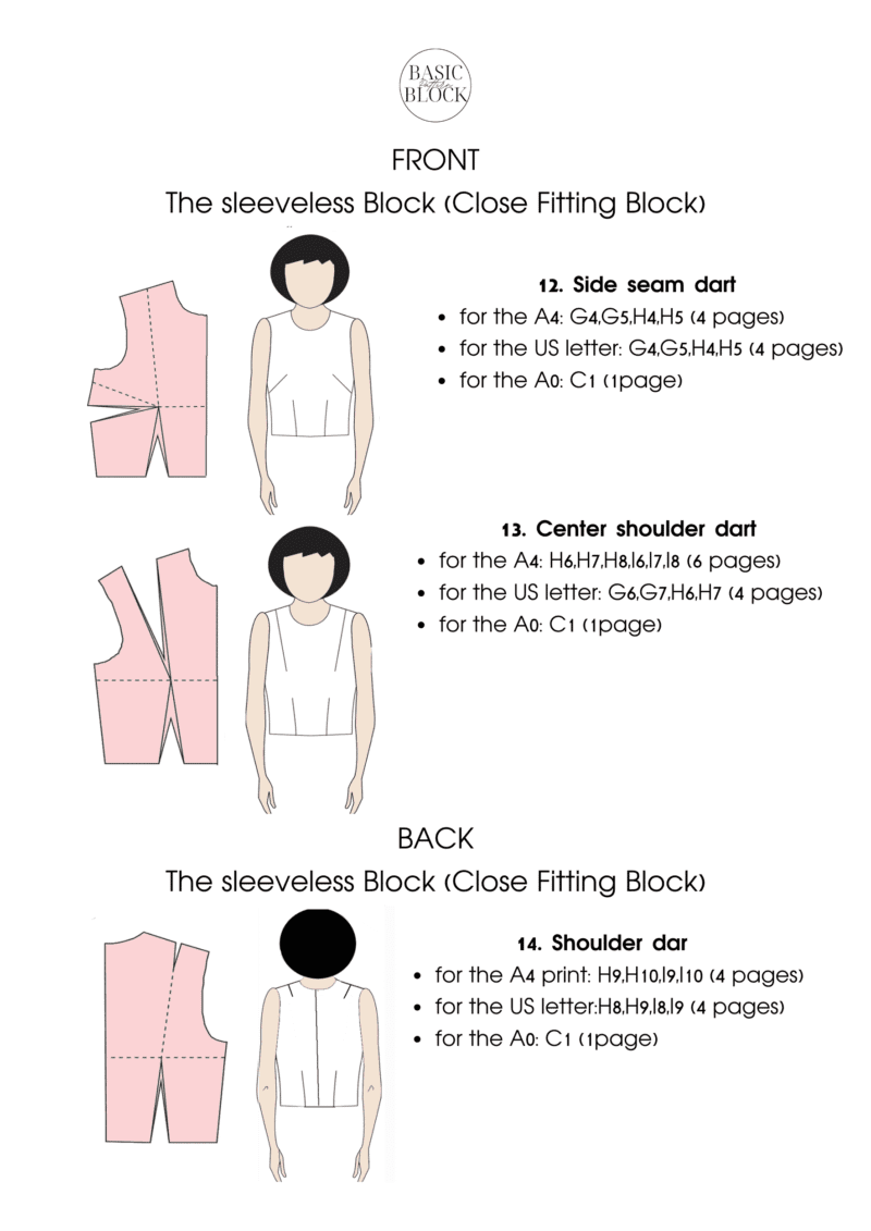 14 Basic Bodice Torso Block | Sewing Pattern Block BUNDLE | XS - 6XL - Basic Pattern Block
