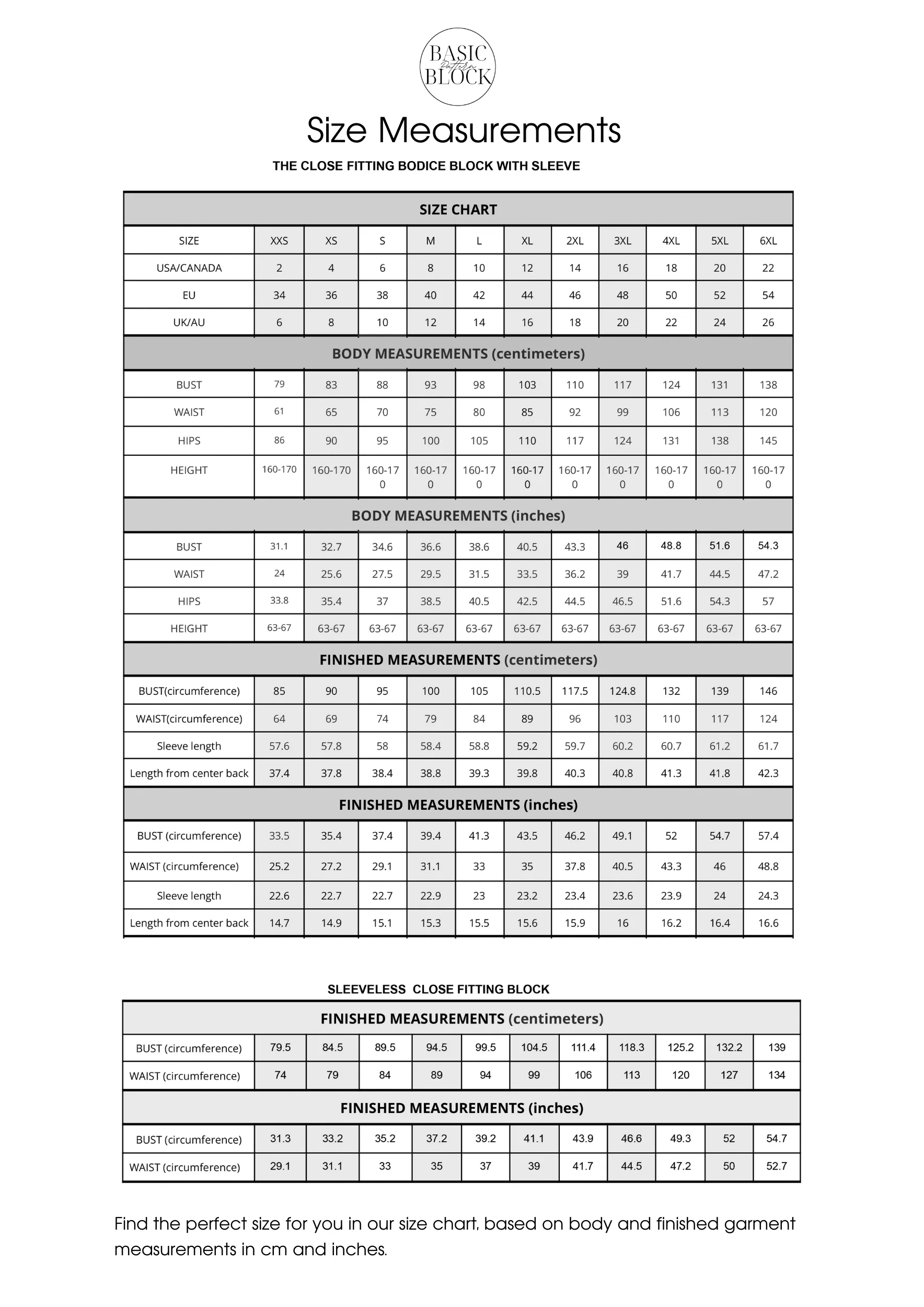 14 Basic Bodice Torso Block | Sewing Pattern Block BUNDLE | XS - 6XL - Basic Pattern Block