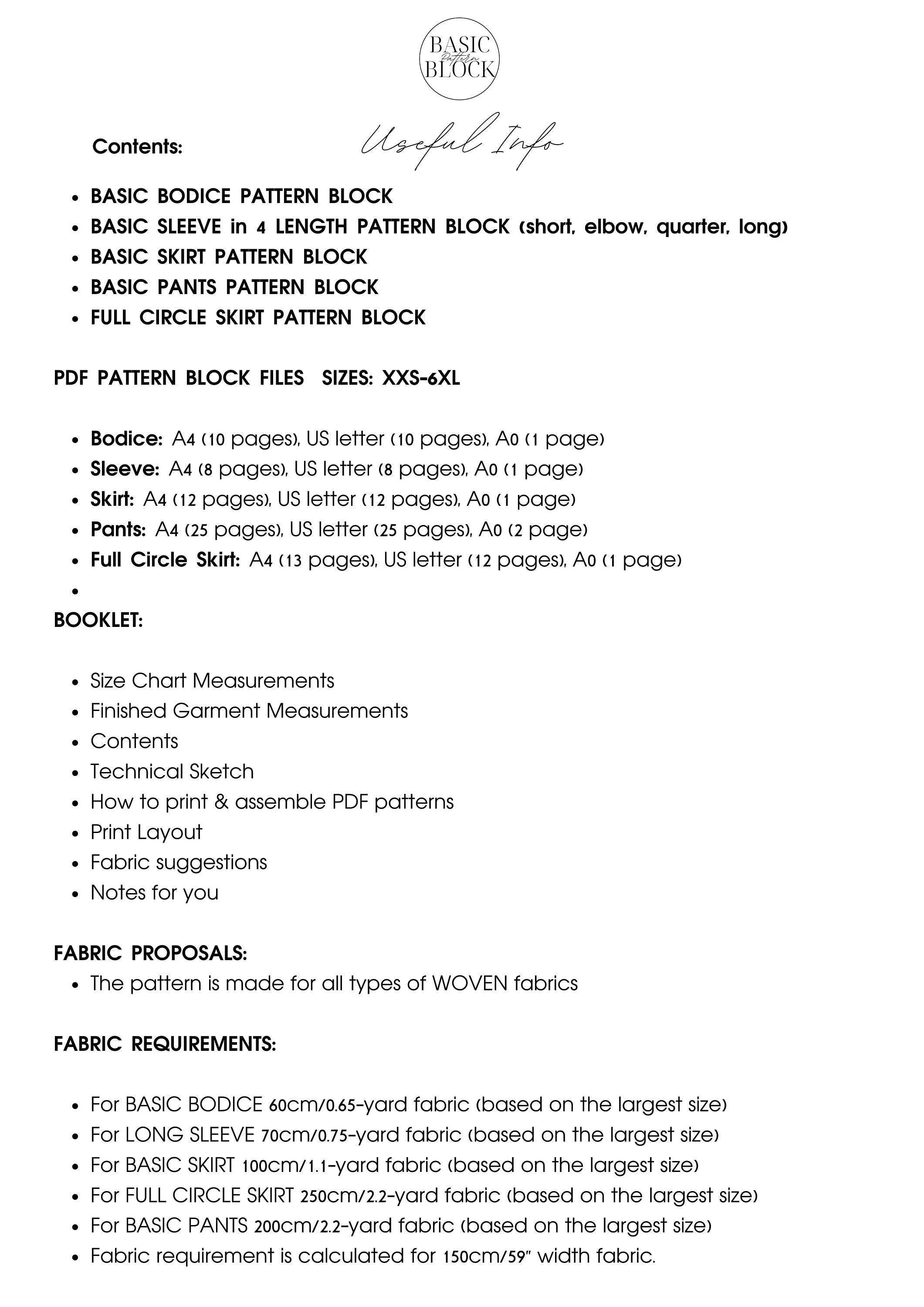 5 Basic Women Sewing Pattern Block | Woven | XXS-6XL - Basic Pattern Block