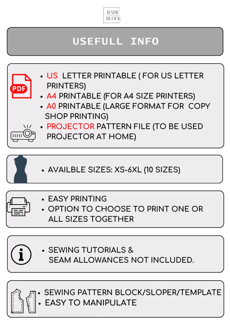 Basic Dress Sewing Pattern Block | XS-6XL - Image 2