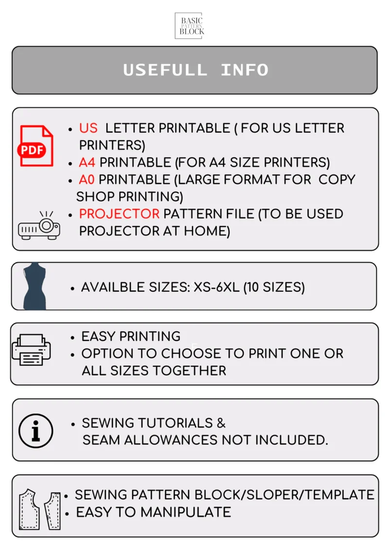 Princess Seam Torso & Sleeve Block Pattern | XS-6XL - Image 8