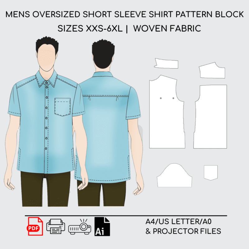 Men's Short Sleeve Shirt Sewing Pattern | Collar Style | XXS-6XL