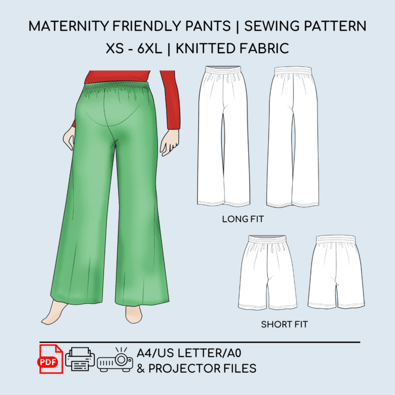 Maternity Pants PDF Pattern | Wide-Leg & Shorts | Elastic Waist | XS-6XL