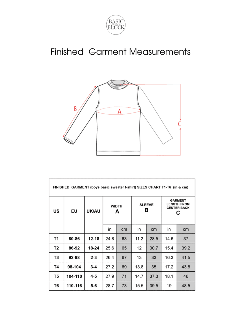 PDF Kid's Sweater Sewing Pattern Block | Easy Kid's Sewing Pattern | Children Pdf T-shirt Pattern | Boys Sewing Pattern | Sizes 6-16 - Basic Pattern Block