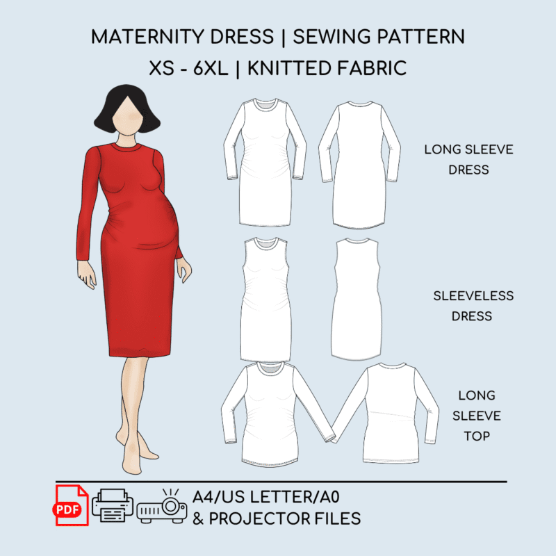 Maternity Shirred Dress | Knitted | Sewing Pattern | XS - 6XL