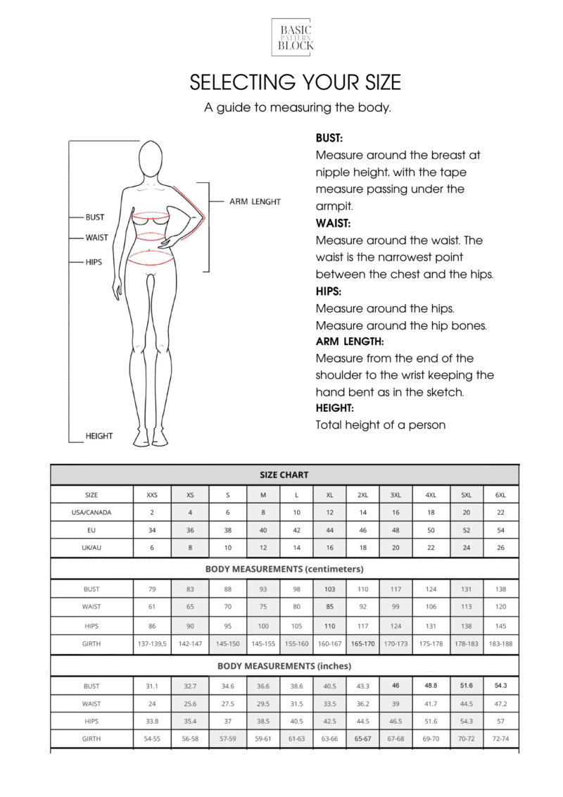 Long Rose Drape Sleeve | Sewing Pattern Block | XXS-6XL - Basic Pattern Block
