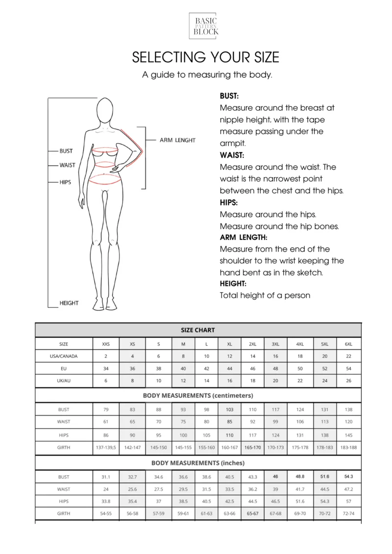 Long Rose Drape Sleeve | Sewing Pattern Block | XXS-6XL - Basic Pattern Block