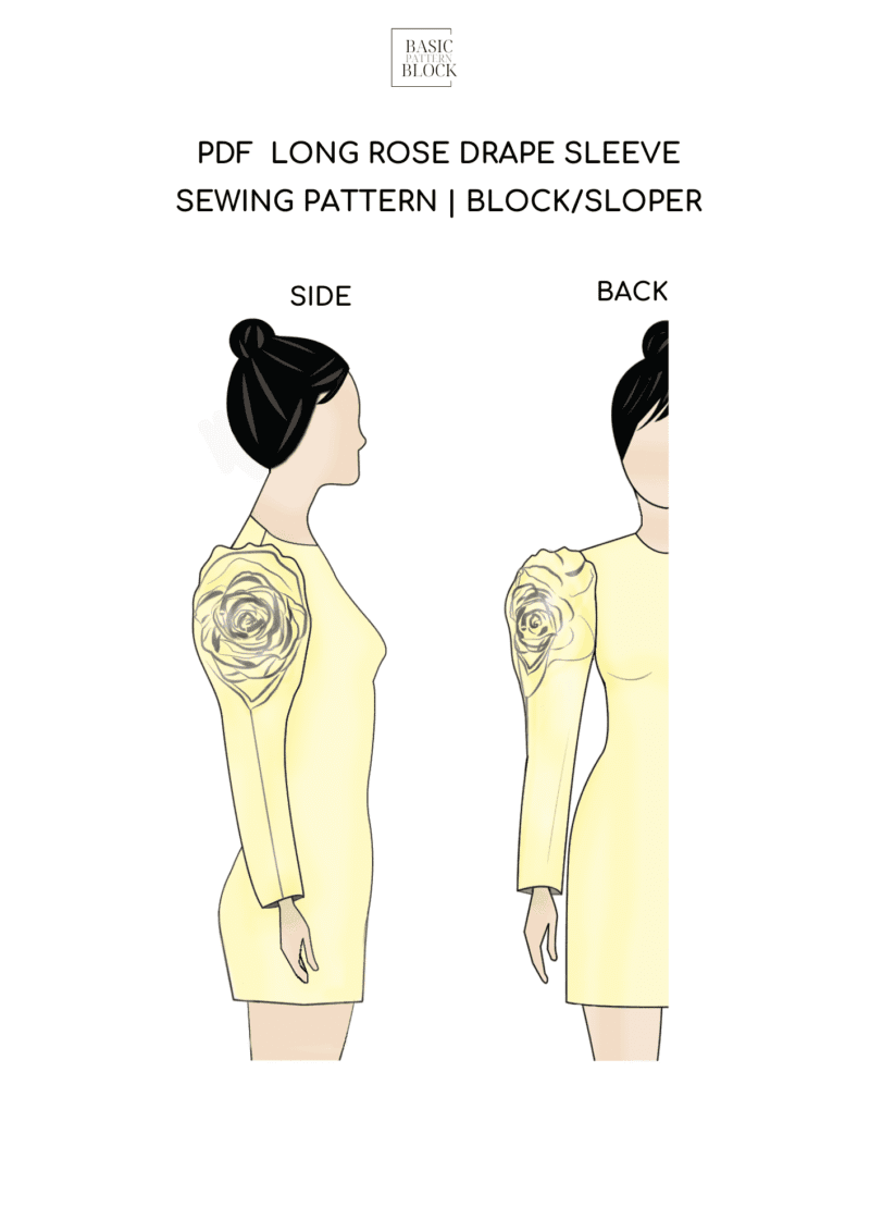Long Rose Drape Sleeve | Sewing Pattern Block | XXS-6XL - Basic Pattern Block