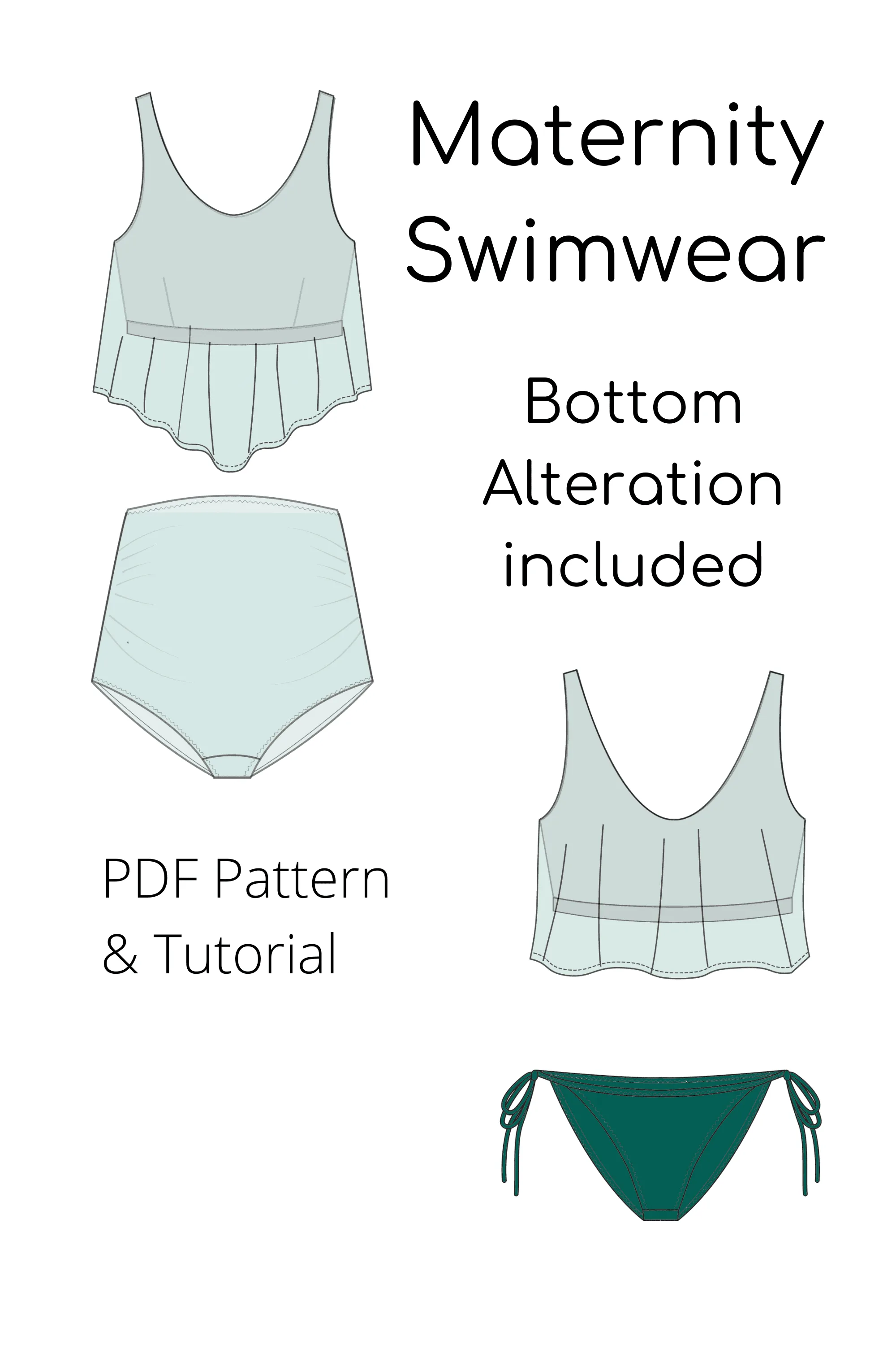 Maternity Pregnancy Swimwear Sewing Pattern | Maternity Tankini | Maternity Bikini | Pregnancy Swimwear| Patterns for pregnancy Sizes XS-6XL - Basic Pattern Block