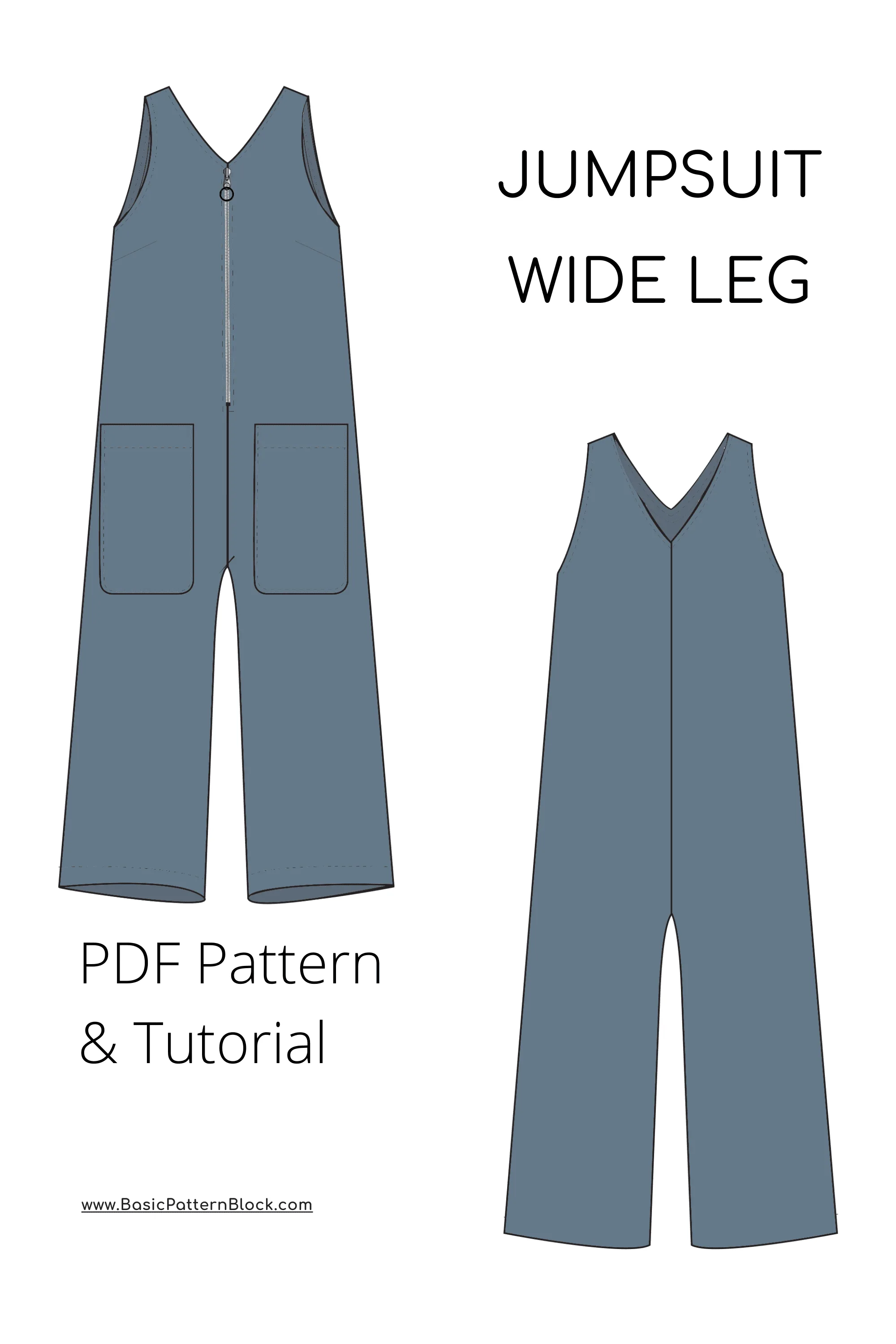 Maternity Pregnancy PDF Jumpsuit Sewing Pattern | Maternity clothes | Sleeveless Wide Leg Playsuit | Pdf Cami Jumpsuit | Sizes XS-6XL - Basic Pattern Block