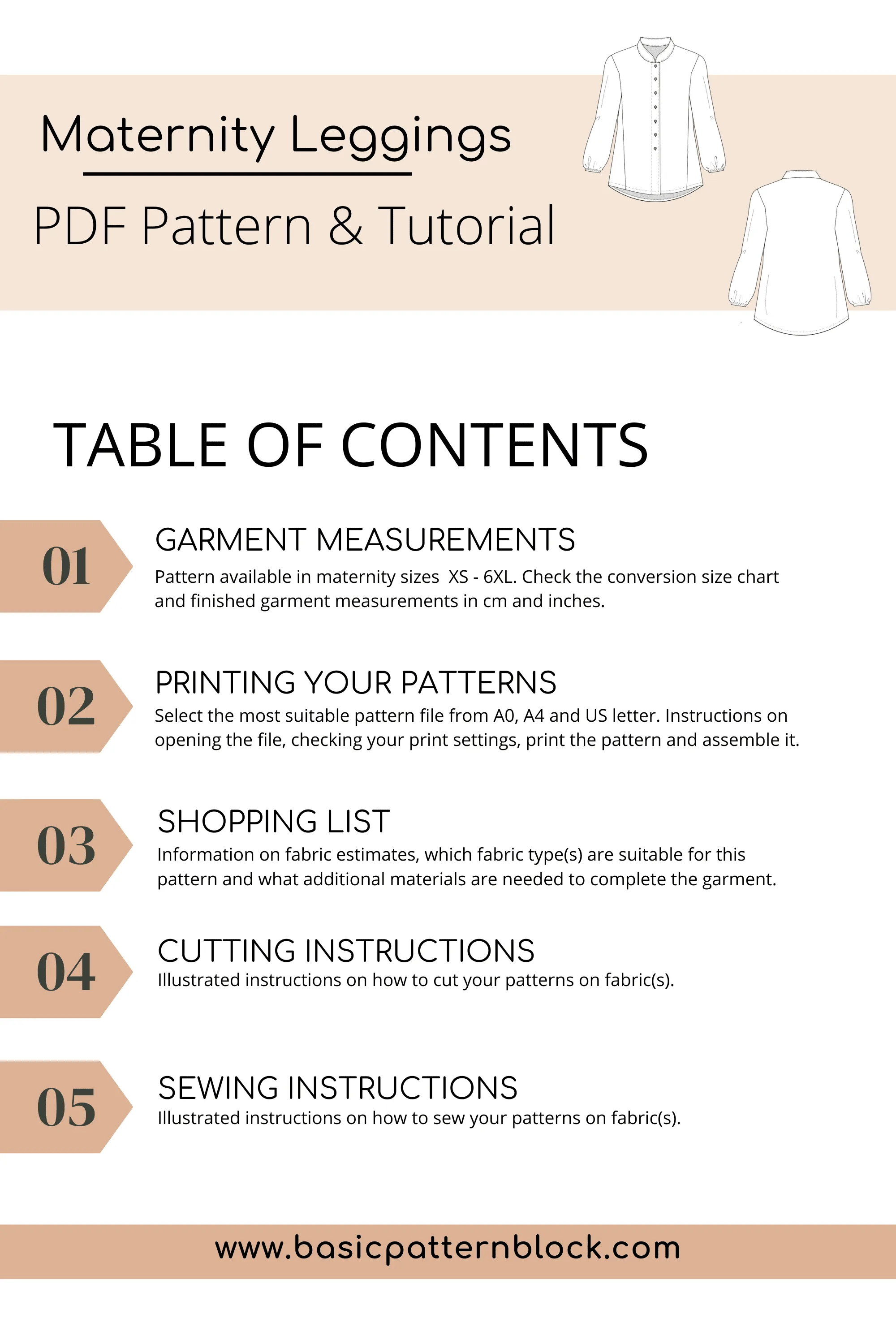 Maternity Pregnancy PDF Shirt Sewing Pattern | Shirt | Longsleeve | Maternitywear | Shirt Relaxed Fit | Pdf Maternity Fashion | Sizes XS-6XL - Basic Pattern Block