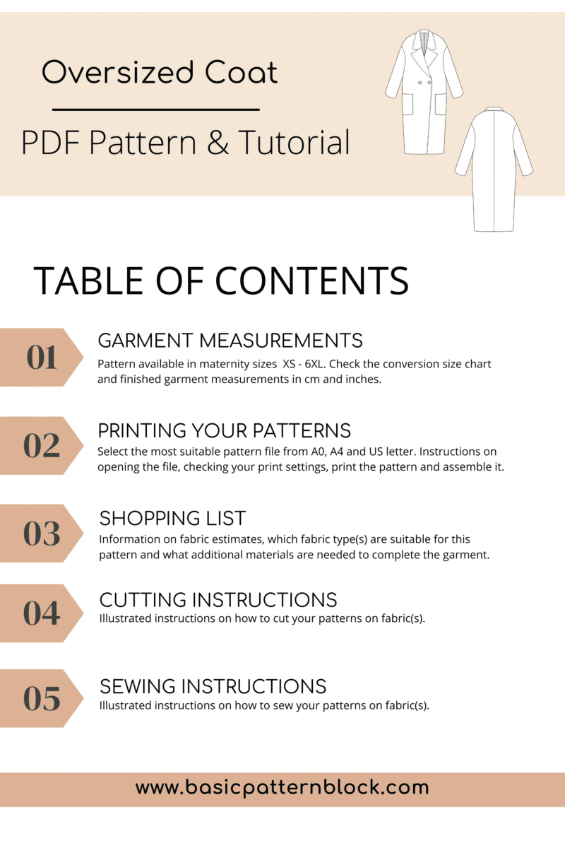 MATERNITY Sewing Pattern | Long Coat | Pregnancy Coat | Maternity Outerwear | Patterns for pregnancy | Ambitious Elle Patterns - Basic Pattern Block