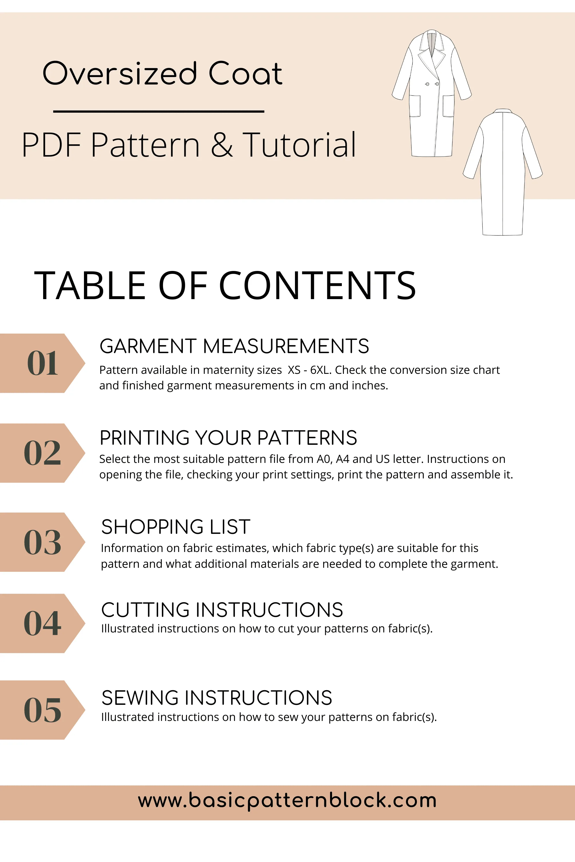 MATERNITY Sewing Pattern | Long Coat | Pregnancy Coat | Maternity Outerwear | Patterns for pregnancy | Ambitious Elle Patterns - Basic Pattern Block