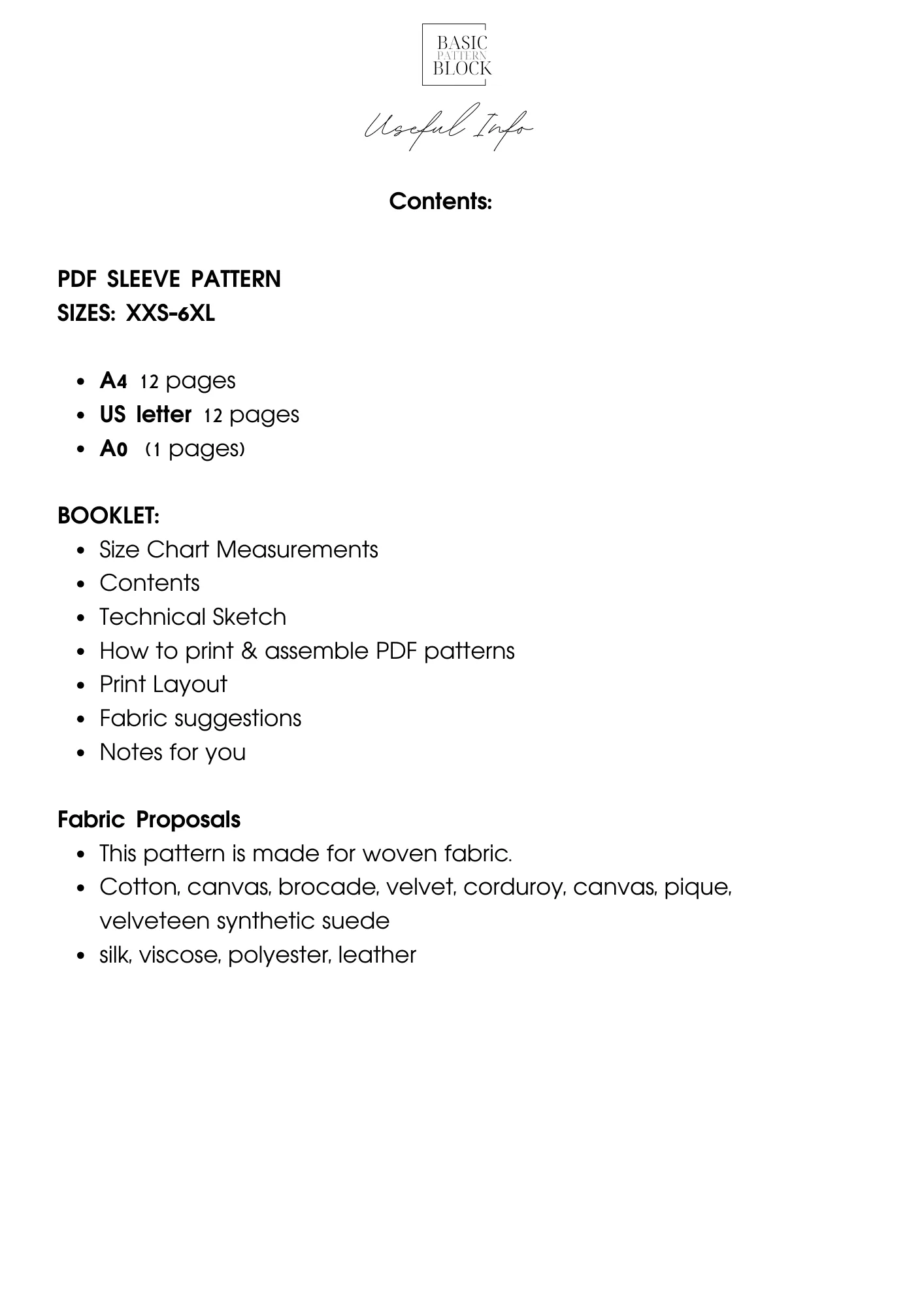 Bishop Sleeve | Sewing Pattern Block | XXS-6XL - Basic Pattern Block