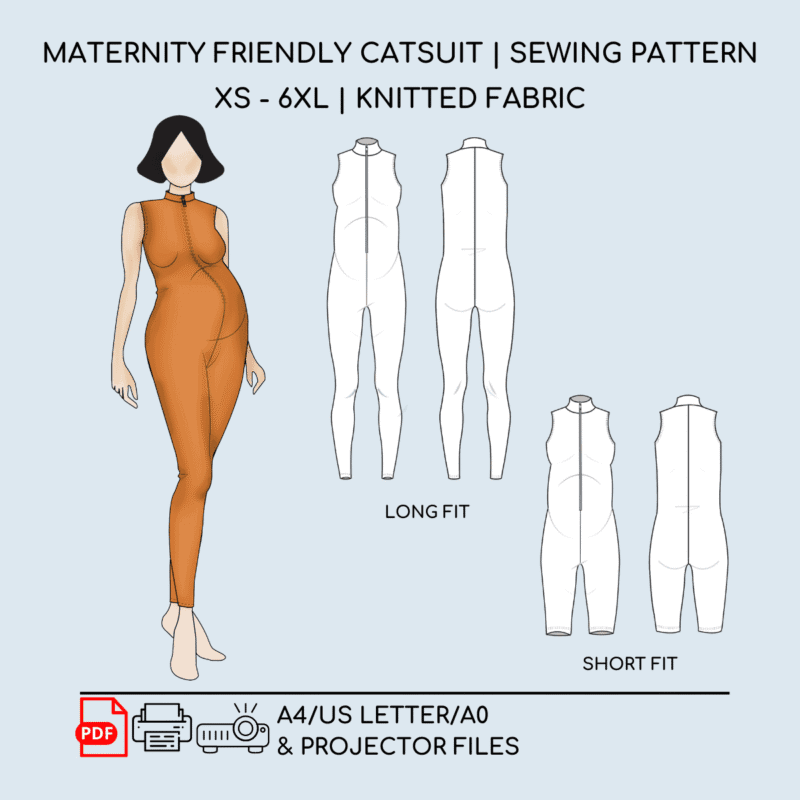 Maternity Catsuit Sewing Pattern PDF | XS-6XL | Bodysuit & Playsuit