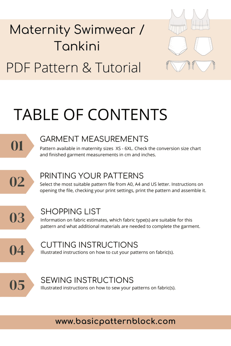 Maternity Pregnancy Swimwear Sewing Pattern | Maternity Tankini | Maternity Bikini | Pregnancy Swimwear| Patterns for pregnancy Sizes XS-6XL - Basic Pattern Block