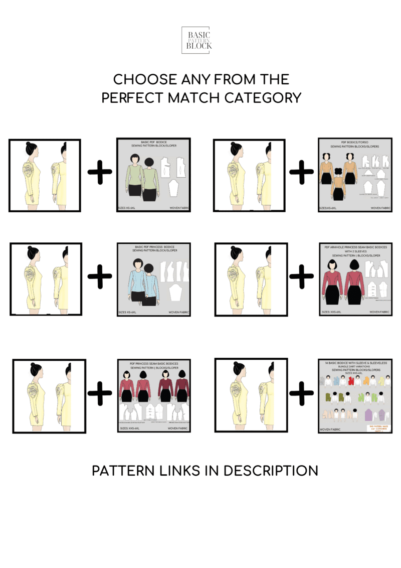 Long Rose Drape Sleeve | Sewing Pattern Block | XXS-6XL - Basic Pattern Block