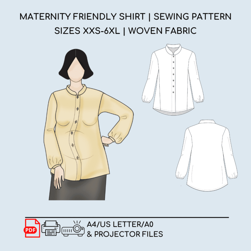 Maternity PDF Shirt Sewing Pattern | Longsleeve | Sizes XS-6XL