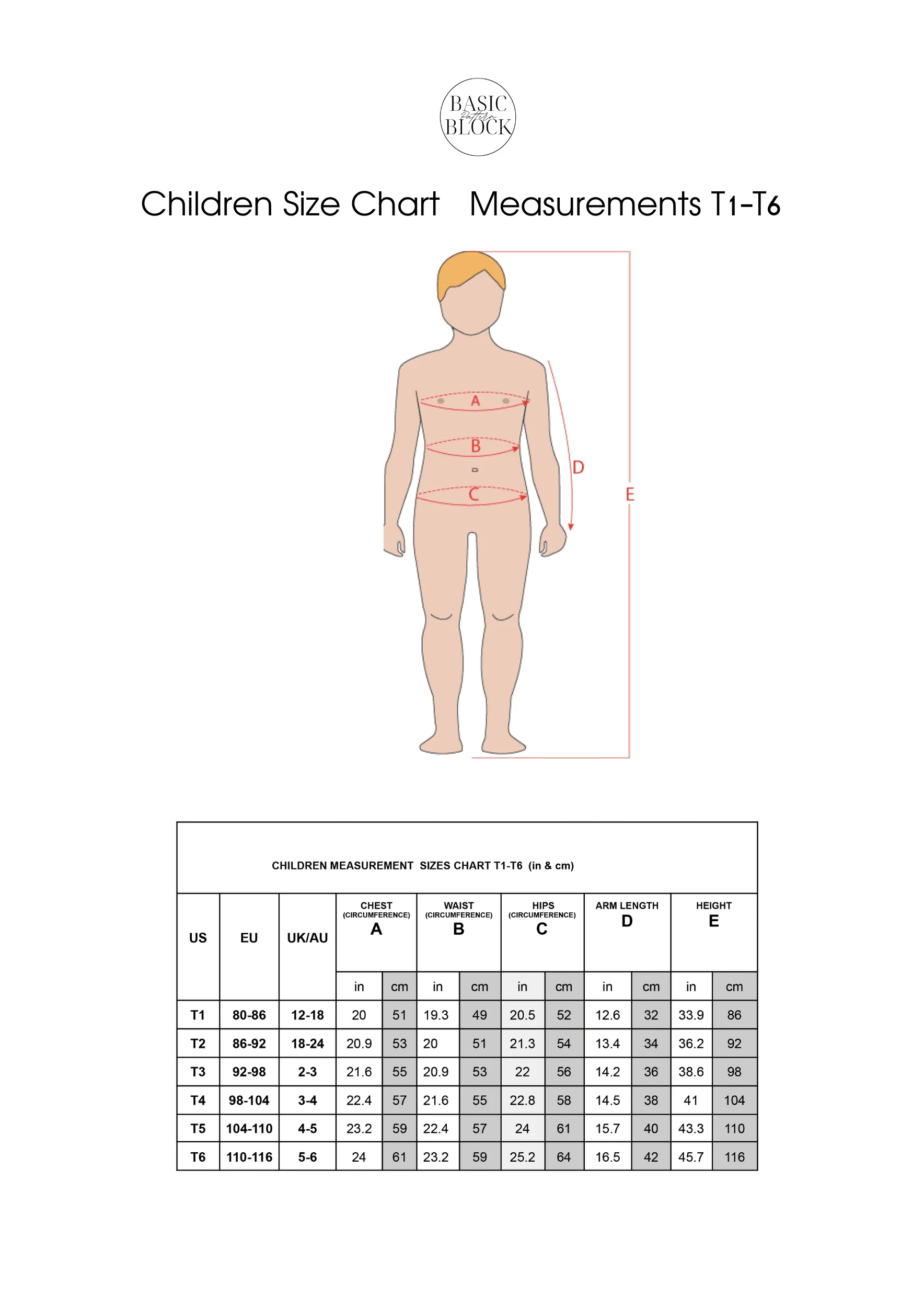 Girl's Top Longsleeve | Sewing Pattern Block | Knitted | 1-6 - Basic Pattern Block