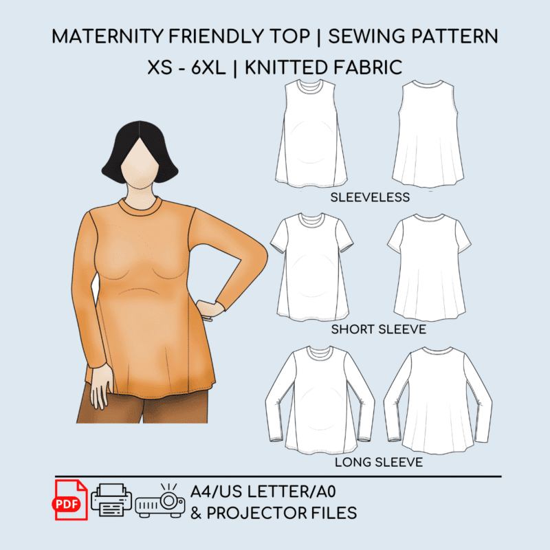 Maternity Loose Top | Knitted | Sewing Pattern | Sizes XS-6XL