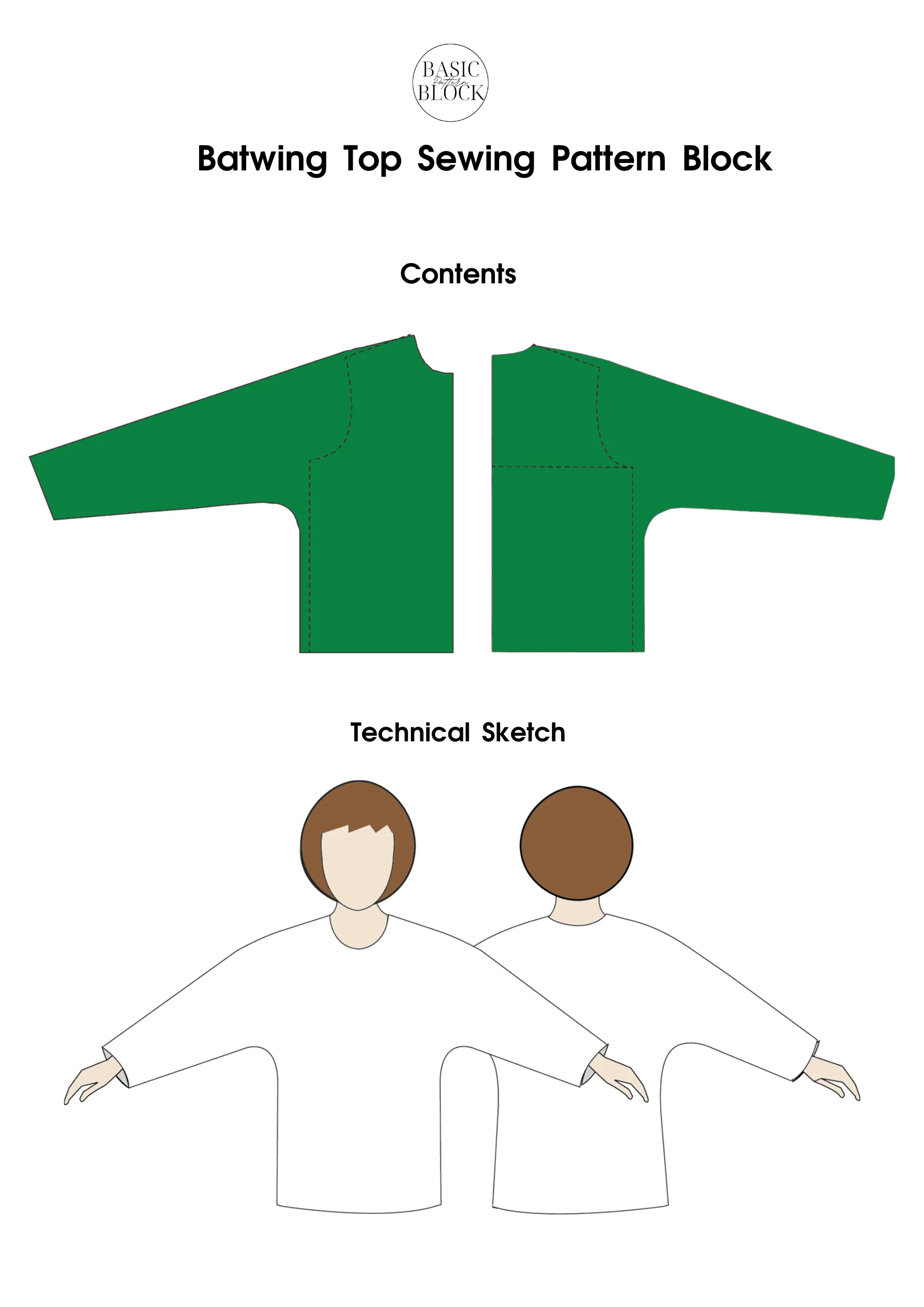 Batwing Top | Sewing Pattern BLOCK | XS - 6XL - Basic Pattern Block