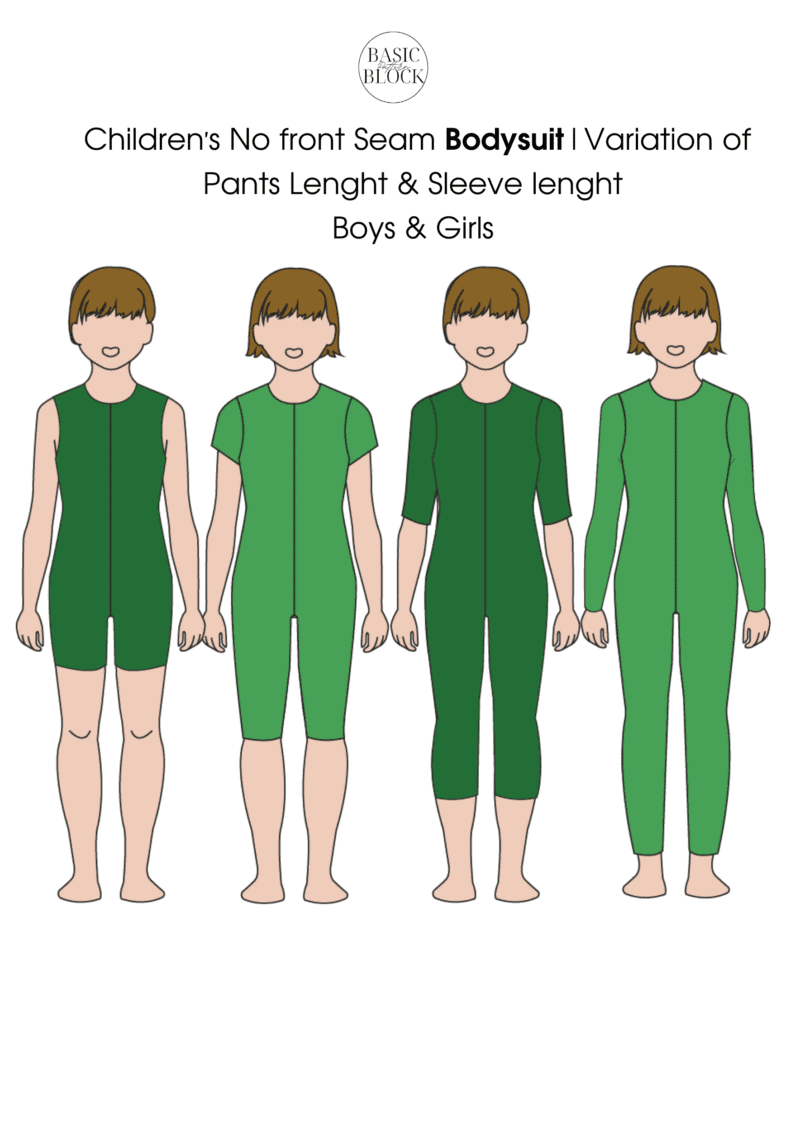Children No Seam Bodysuit | Sleeve Variation | Sewing Pattern Block | Knitted | 2-14 - Basic Pattern Block