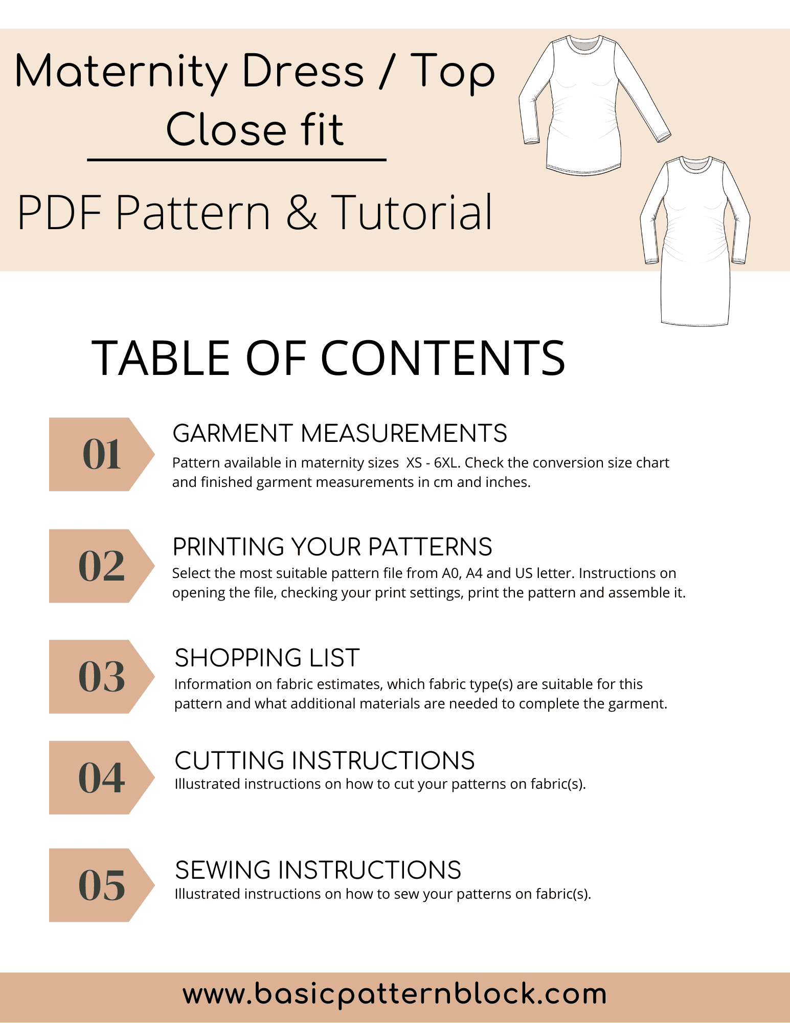 Maternity Pregnancy PDF Knitted Dress Sewing Pattern | Pregnancy Top | Pregnancy Dress | Maternity Blouse | Pregnancy Fashion Sizes XS-6XL - Basic Pattern Block