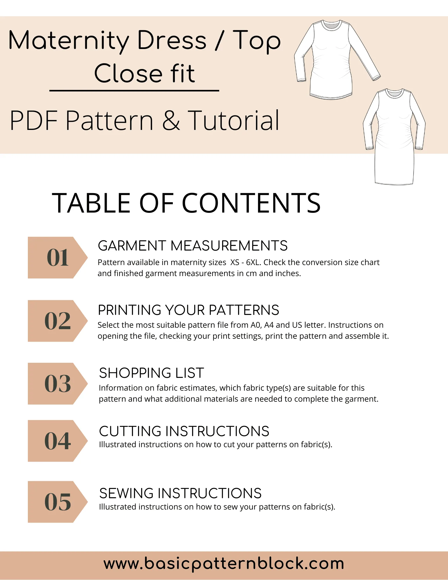 Maternity Pregnancy PDF Knitted Dress Sewing Pattern | Pregnancy Top | Pregnancy Dress | Maternity Blouse | Pregnancy Fashion Sizes XS-6XL - Basic Pattern Block