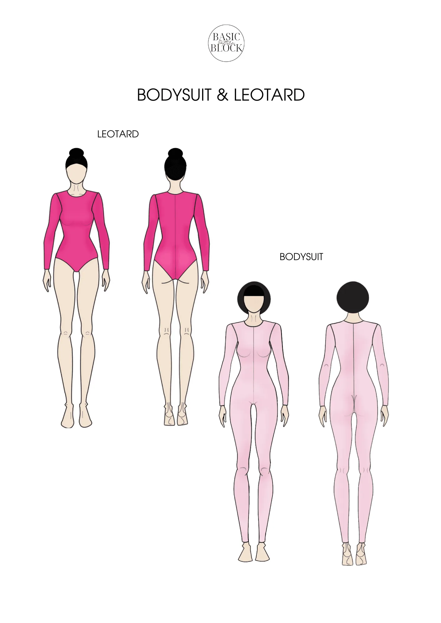Bodysuit & Leotard Women | with sleeve | Sewing Pattern Block | Knitted | XXS-6XL - Basic Pattern Block