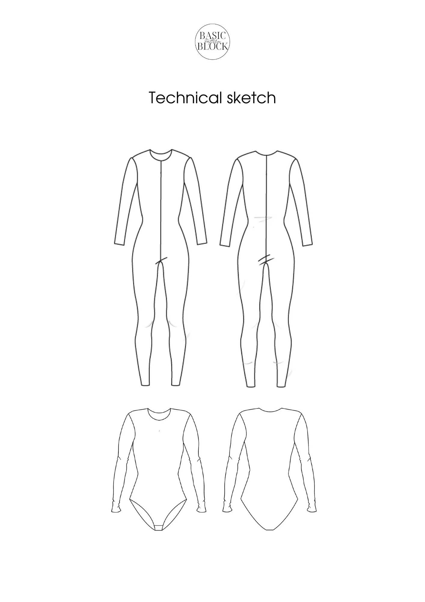 Bodysuit & Leotard Women | with sleeve | Sewing Pattern Block | Knitted | XXS-6XL - Basic Pattern Block