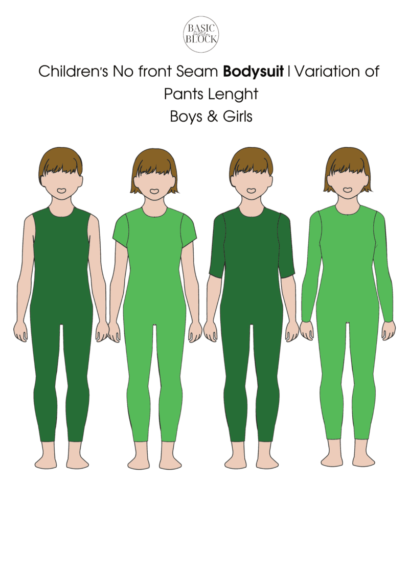 Children No Seam Bodysuit | Sleeve Variation | Sewing Pattern Block | Knitted | 2-14 - Basic Pattern Block