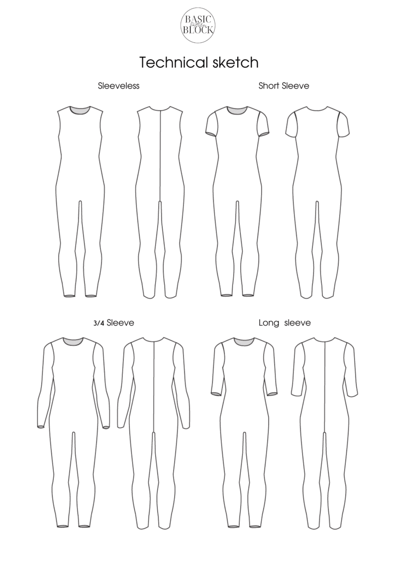 Children No Seam Bodysuit | Sleeve Variation | Sewing Pattern Block | Knitted | 2-14 - Basic Pattern Block