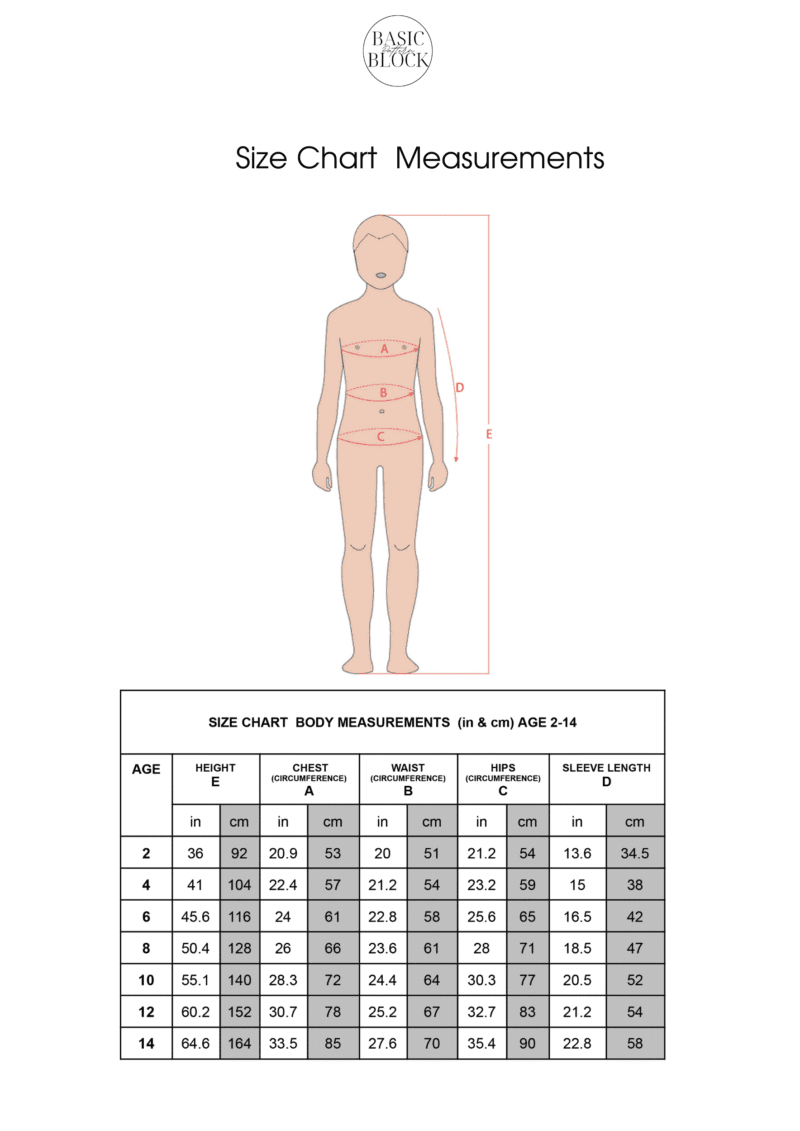 Children No Seam Bodysuit | Sleeve Variation | Sewing Pattern Block | Knitted | 2-14 - Basic Pattern Block
